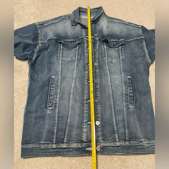 Men's Blue Denim Jacket Long XL Jeaniologie Streetwear Hip Hop - Picture 7 of 8